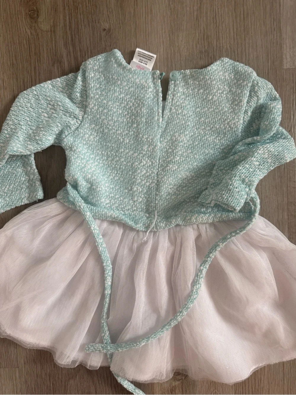 Childs Powder Blue Knit and White Tulle Dress with Floral Accents